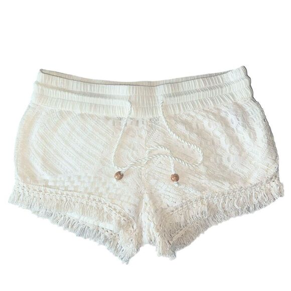 Crochet Drawstring Fringe Shorts - Picture 1 of 14